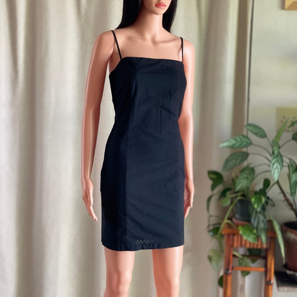 Vtg 90s The Limited Black Eyelet Slip‎ Mini Dress Coquette Balletcore Goth LBD 4